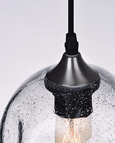 CASAMOTION Pendant Lights Kitchen Island Art Glass Snowflake Lighting Over Dining Room Table Modern Clear seeded Bubbles Ceiling Hanging Fixture Over Sink Brush Nickel 7 Inch Diam - Image 4