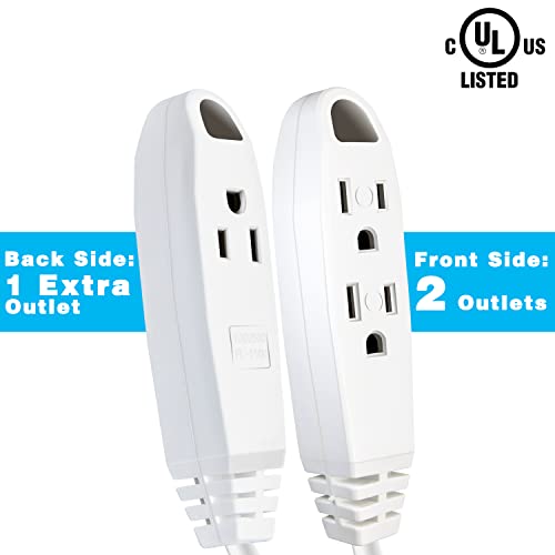 Kasonic 6 Feet 3 Outlet Extension Cord 2 Pack - Triple Wire Grounded Multi Outlet, Ul Listed 16/3 Spt-3, 13 Amp - 125V - 1625 Watts (White) #TOP3