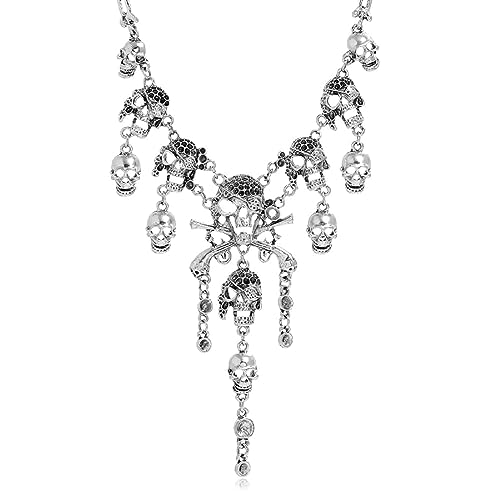 Parure collier et bracelet crâne de pirate, cadeau idéal pour femme gothique