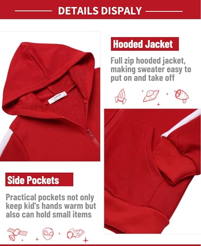 Arshiner Girls 2 Pieces Red Sweatsuit Kids Tracksuit Jogging Suits Jogger Outfits Hoodie Zip-Up Top and Pant Set 7-8 Years