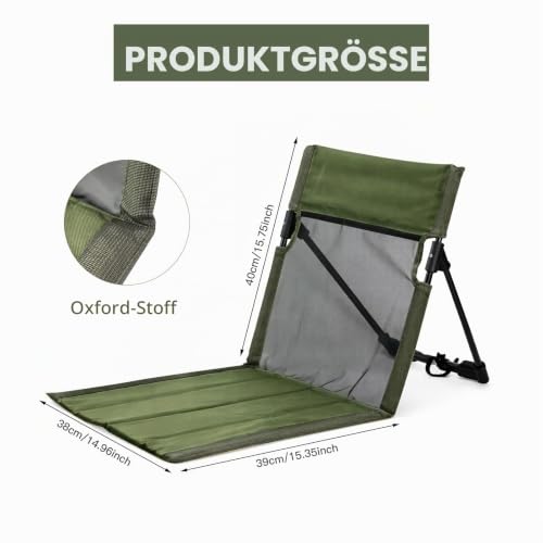 Tragbare Strandliege mit Verstellbarer Rückenlehne, Strandliege Klappbar Leicht, Strandmatte mit Rückenlehne, Strandstuhl für Camping, Im Freien, Strand, Reisen & Zuhause (Atmungsaktiver Stil-Grün)