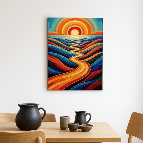 Lienzo de olas del atardecer para transformar tu salón con arte moderno 2