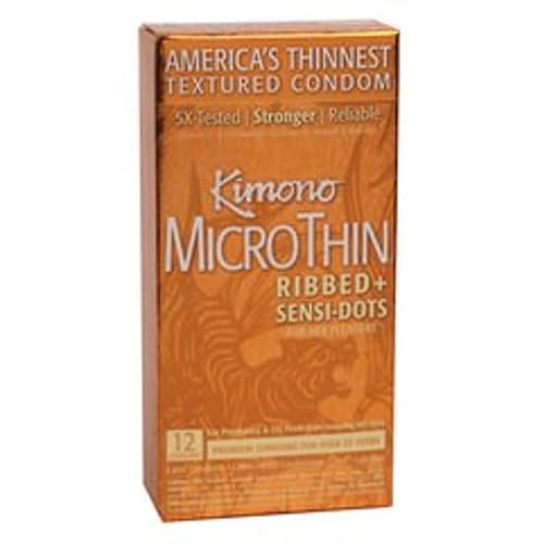 Kimono Microthin Ribbed + Sensi Dots Condom Bundle With A Classy Brass Pocket Case, Ultra Sheer Latex Condoms-12 Count #TOP13