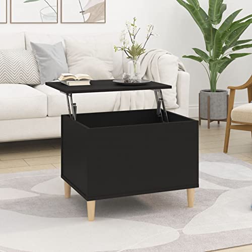 Tidyard Mesa de Centro Elevable y Extensible Mesa Cafe Elevable para Salón Comedor Mesita de Salón con Almacenaje Mesa Auxiliar Ajustable Madera contrachapada Negro 60x44,5x45 cm