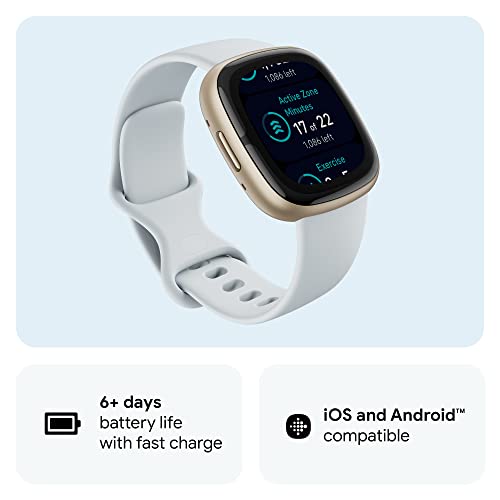 Google Fitbit Sense 2 Advanced Health and Fitness Smartwatch with Tools To Manage Stress and Sleep, Ecg App, Spo2, 24/7 Heart Rate and Gps, Blue Mist/Pale Gold, One Size (S and L Bands Included) by Fitbit - Image 8