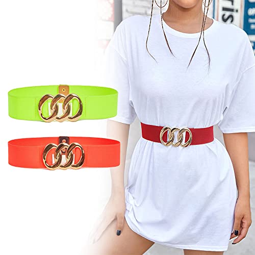 YOU&M Women's Elastic Gold-Chain Buckle Wide Stretch Waist Belts for Dresses3