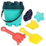 Xqawsed Lot de 6 jouets de plage colorés - Jeu de sable - Jeu de sable - Jouet d'été - Seau d'eau pour garçons et filles - Vert - Taille unique