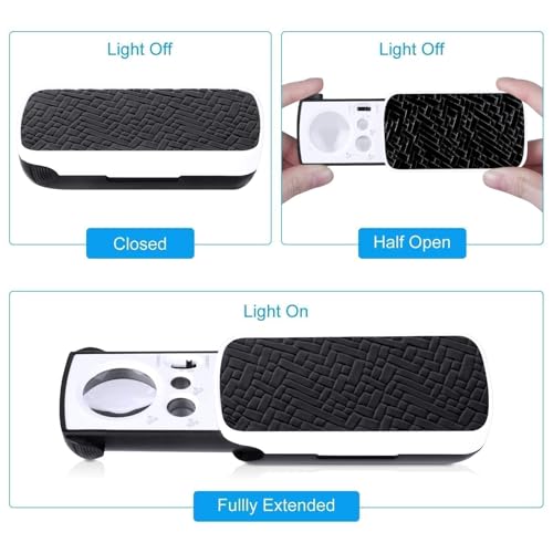 EEEKit Lupe mit Licht, 30X 60X 90X LED Juwelierlupe, 2 Pack Pflanzenlupe für Weed, Rocks, Briefmarken, Modelle (Schwarz)