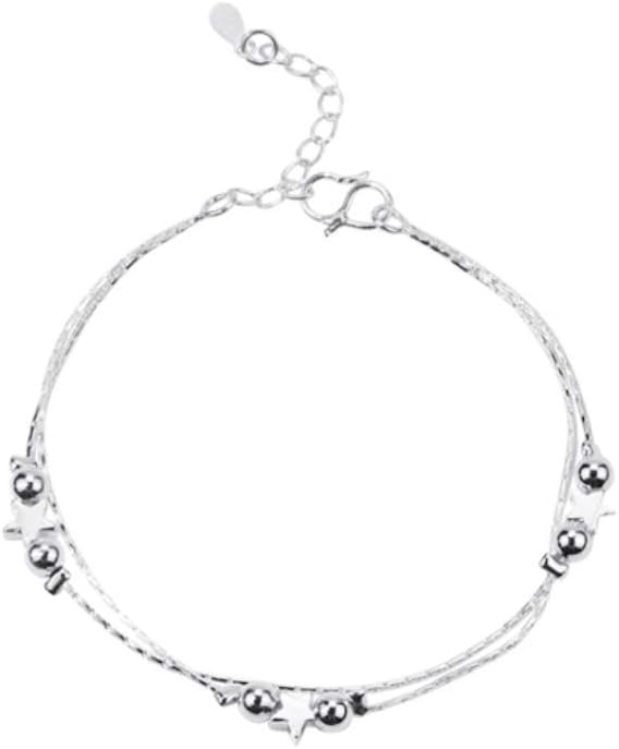Hithop 925 Sterling Silver Rhinestone Adjustable Star Bead Ankle Chain Bracelet Jewelry