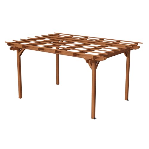 12 x 10 FT Outdoor Pergola with Slatted Roof for Backyard and Patio