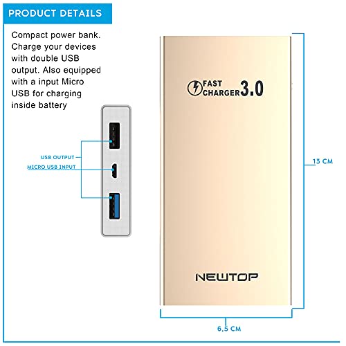 N NEWTOP PB06 Power Bank Alluminio QuickCharge 3.0...