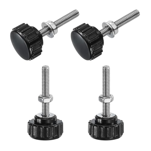 Image of sourcing map 4 Sets Knurled Knobs Thumb Screws with Nuts Washers, Metric M4 x 25mm Male Thread 18mm Plastic Head, 304 Stainless Steel Stud Hand Knobs Clamping Thumbscrews Handles, Black