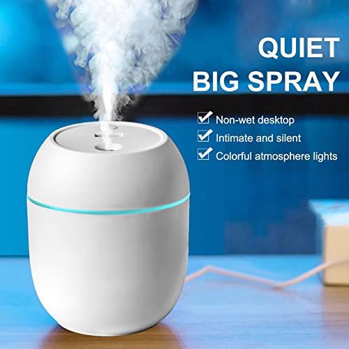 250ml USB Mini Humidifier Car Air Freshener Essential Oil Diffuser with Colorful LED Light 2 Modes Car Home USB Fogger Mister (White)