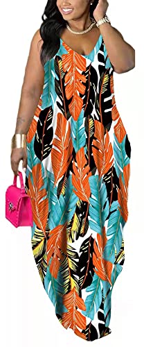 Image of BFFBABY Women's Casual Maxi Dress Sleeveless Tie Dye Spaghetti Strap Summer Plus Size Swing Sundress with Pockets