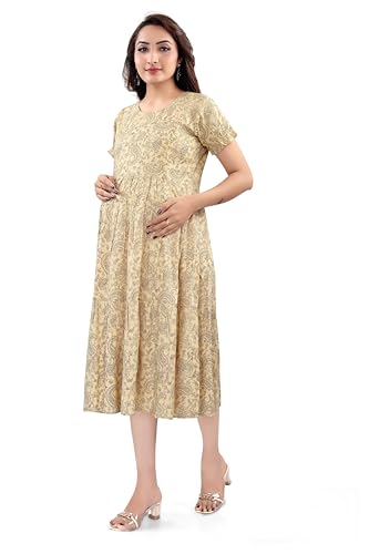 Image of B2F Women's Flared Anarkali Maternity Dress, Feeding Kurti with Concealed Zip for Pre & Post Pregnancy
