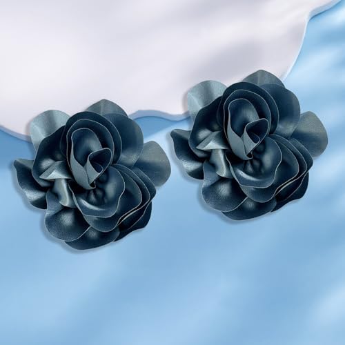 Image of 2Pcs 5in Dainty Satin Fabric Flower Brooch Extra Large Rose Camellia Flower Brooches Lapel Pins for Women Wedding Party Dance Banquet Clothes Jewelry Accessories
