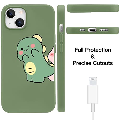 Joyland Dinosaur Couple Phone Case For Iphone 13,Green Liquid Silicone Couple Phone Case Cute Girly Case,Funny Soft Gel Rubber Full-Body Protective Microfiber Lining Shockproof Cover #TOP1