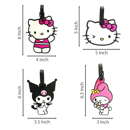 Kuromi, My Melody, and Hello Kitty Luggage Tag for Suitcases 4-Pack Official License, Cute Luggage Tags, Sanrio Gifts for Travel4