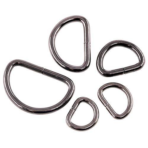 Swpeet 100 Pcs Assorted Multi-Purpose Metal Gun-Black D Ring Semi-Circular D Ring For Hardware Bags Ring Hand Diy Accessories - 1/2 Inch, 5/8 Inch, 3/4 Inch, 1 Inch, 5/4 Inch #TOP3