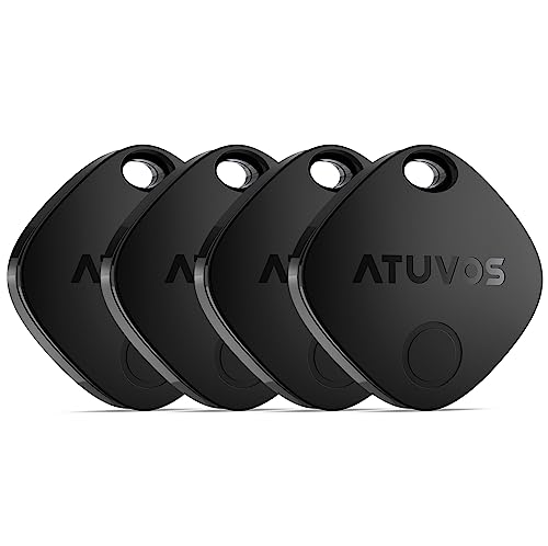 ATUVOS Air Tags - 4 Pack,Tracker Bluetooth Item Finder, Compatible with Apple Find My (iOS Only), Replaceable Battery, IP67 Waterproof, for Keys, Luggages, Suitcases, Bags, Black