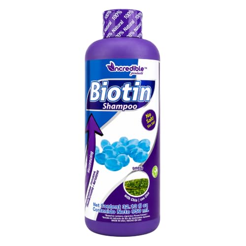 LABS INCREDIBLE Biotina Fortified Shampoo (JUMBO SIZE 32oz). Blueberry Fragrance, with Biotin, Chia, Wheat Germ