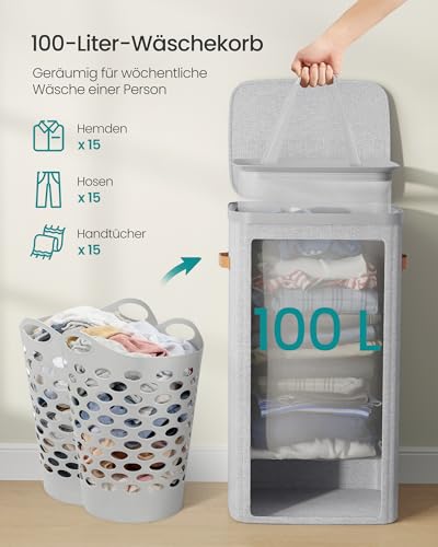 SONGMICS Wäschekorb, 100 L Wäschesammler, 1 Fach, mit Deckel und Griffen – Ansicht 4
