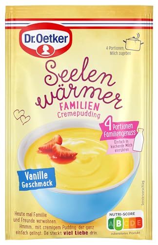 Dr. Oetker Seelenwärmer Familien-Cremepudding Vanille-Geschmack 9er Pack, 9 x 75 g Vegetarisches Dessertpulver für die schnelle Zubereitung einer Cremedessert-Nachspeise