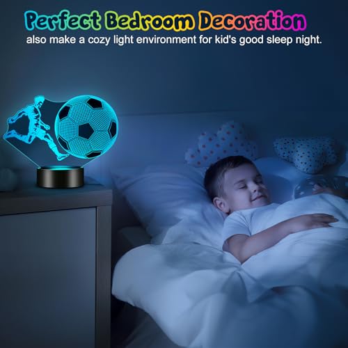 Linkax Fussball Geschenke Jungen, Fußball Geschenke für Jungs, 3D Nachtlicht Optische Täuschung Lampe 16 Farben Ändern, Jungen Deko Kleinigkeiten Geburtstags Geschenke für Fußballfans