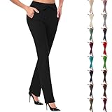 Dress Pants Women Tummy Control Business Casual Work Pants Fashion Plus Size High Waisted Stretchy Petite Trousers with Pockets Black