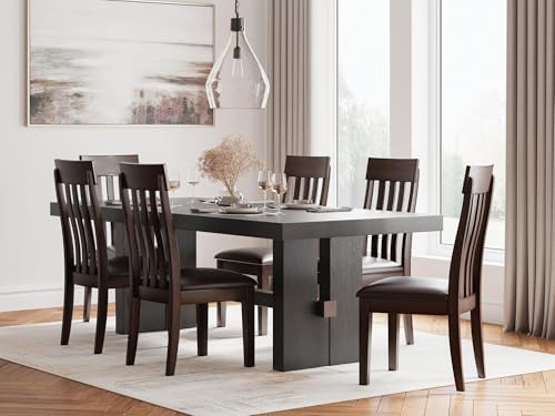 Image of Signature Design by Ashley Haddigan Faux Leather Cushioned Rake Back Dining Chair, 2 Count, Dark Brown