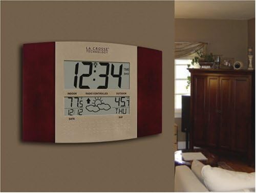 La Crosse Technology Atomic Clock with Outdoor Temperature and Weather Forecast, NO Size, Cherry/Black