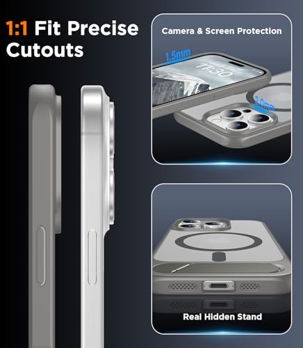 Image of Magnetic Compatible with iPhone 15 Pro Max Case, [Built-in Invisible Kickstand][Compatible with MagSafe] [Military Grade Shockproof] Slim Translucent Matte Phone Case for iPhone 15 Pro Max 6.7 inch