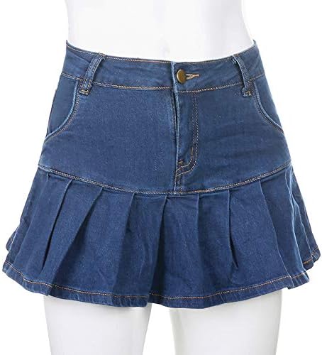 Miniatura 3 de Sexy caliente cintura alta plisada cremallera faldas Y2K flaco azul faldas mujeres patchwork plisado denim mini falda con cadena