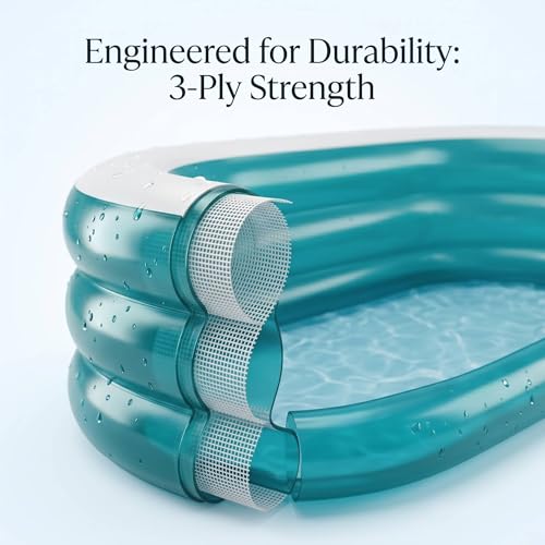 Image of Coku 5.5 Feet Oval Inflatable Swimming Pool for Kids & Adults | 3-Ring Family Pool, Thick PVC Foldable Bathtub, 64 x 42 x 18 Inch for Backyard, Garden, Indoor Outdoor Use