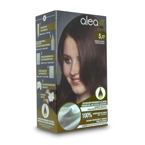 ALEA - Tinte Pelo Mujer - Alea Color - Nº 5.77 K - Color Marrón Castaño - Coloración Permanente en Crema - con Aceite de Argán y Macadamia - Cobertura de Canas - Máxima Protección y Cuidado