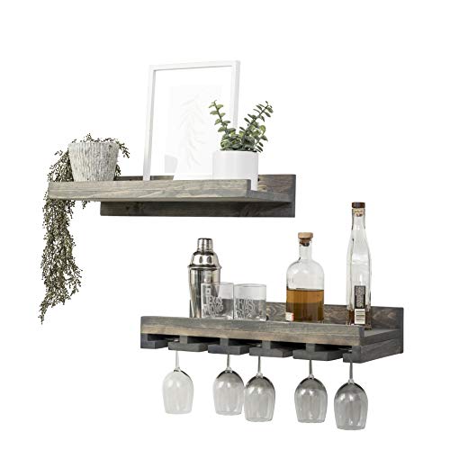 Del Hutson Designs Rustic Real Wood Wall Mounted Wine Bottle Rack Stemware Hanger