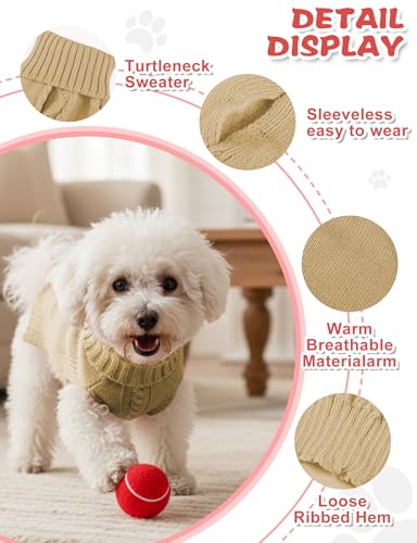 Image of Dog Sweaters for Small Medium Large Dogs Cats, Soft Warm Turtleneck Pullover Solid Cable Knit Fleece Stretch Pet Clothes,Classic Fuzzy Coat for Puppy Girl Boys for Fall Winter Cold Weather