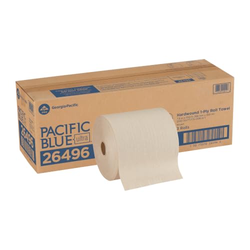 Image of Georgia-Pacific Pacific Blue Ultra 8 inch High-Capacity Recycled Paper Towel Rolls by GP PRO (Georgia-Pacific); Brown; 26496; 1;150 Linear Feet Per Roll; 3 Rolls Per Case
