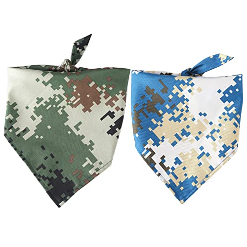 AIITLE Dog Bandanas - 2PCS Birthday Gift Washable Camouflage Printing Blue Green Dog Bib Double Reversible Scarf Adjustable Accessories for Small to Large Dog Puppy Cat