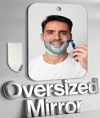 Shower Mirror Fogless for Shaving, (Larger 11x8 Inch) Shatterproof Anti Fog Shaving Mirrors Holder NO-Drilling, No Fog Free Waterproof, Small Wall Mounted Bathroom Accessories Hanging Camping Men