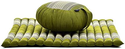Leewadee Meditation Cushion Set – 1 Round Zafu Meditation Pillow and 1 Square Roll-Up Zabuton Meditation Mat, Pillows Bundle Filled with Eco-Friendly Kapok, Green
