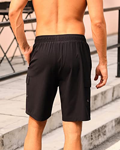 SILKWORLD Men's Swim Trunks with Compression Liner Quick Dry Bathing Suits 9 Inch Swimming Shorts with Cargo Pockets2