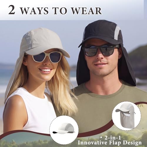 Image of Newcotte 3 Pcs Sun Hat for Men with Neck Flap 3 Cooling Arm Sleeves UV50+ Sun Protection Large Brim Baseball Hats for Outdoor
