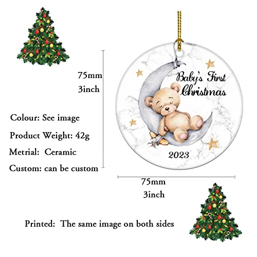 Juooe Baby's First Christmas 2023 Bear On The Moon Ornament Christmas Wedding Decoration Baby Ornament Newlywed 2023 (Yellow And White Baby Bear) #TOP1