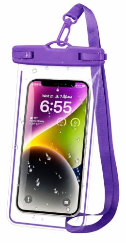 Image of Waterproof Phone Pouch, IPX8 Universal Waterproof Phone Case Dry Bag with Lanyard for iPhone 14 13 12 11 Pro Max XR X XS SE 8 Plus Samsung S23 S22 Ultra S21 S10 S9 (Purple- Pack-01)