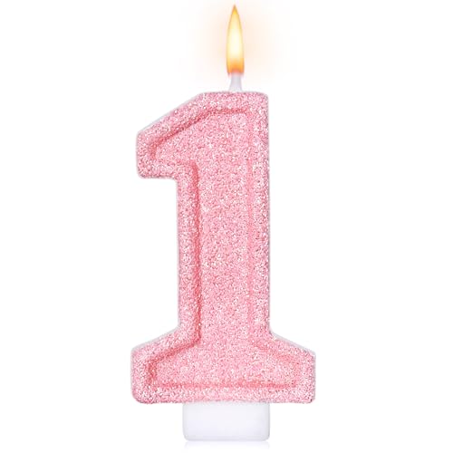 Cute Number 1 Birthday Candle Glitter Pink Number Candles First Birthday Cake Topper Decoration Party Supplies Anniversary Celebrations