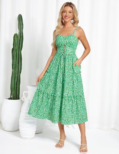 Image of GRACE KARIN 2026 Women's Spaghetti Vacation Sundress Summer Beach Flowy Boho Floral Maxi Dresses with Pockets