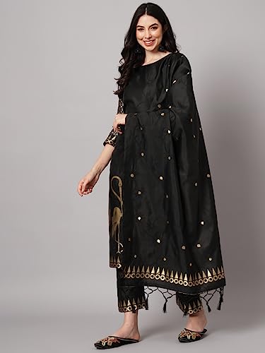 Image of VredeVogel Women's Cotton Silk Jacquard Kurta Pant Set with Banarasi Silk Dupatta