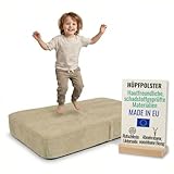 Pillows24 – Hüpfpolster für Kinder Indoor | Hüpfkissen 70x110x17 cm mit Federn & Schaumstoff | Kindertrampolin für Zuhause | Hüpfmatte mit abnehmbarem Cordbezug | Trampolin Indoor Kinder | Cappucino