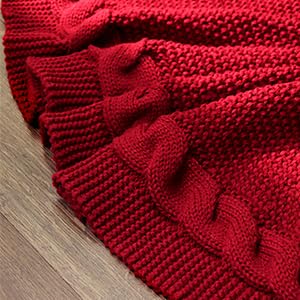 Limbridge knitted christmas tree skirt 36 inches wine red tree skirt chunky cable knit thick rustic christmas tree decorations farmhouse christmas decor xmas holiday home party decorations  urban country home decor